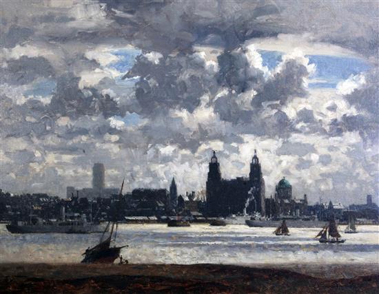 § Norman Wilkinson (1878-1971) The Mersey at Liverpool 24 x 32in.